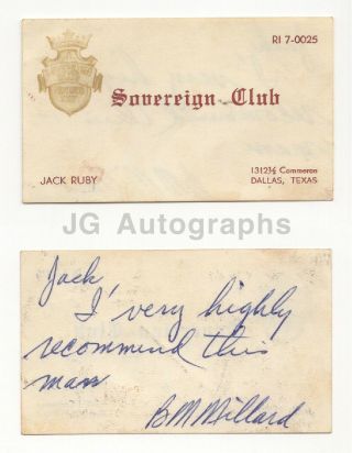 Jack Ruby - Jfk Assassination Figure - Personal " Sovereign Club " Business Card