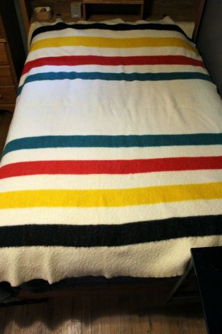 Vintage Early " Hudson Bay " 4 Point 100 Wool Blanket Made In England