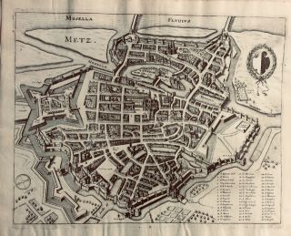 18th C.  Copper Engraving Metz France City Plan.