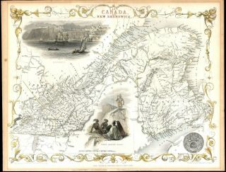Antique Tallis Map Of " East Canada " (quebec & Brunswick) 1851 Hand - Colored