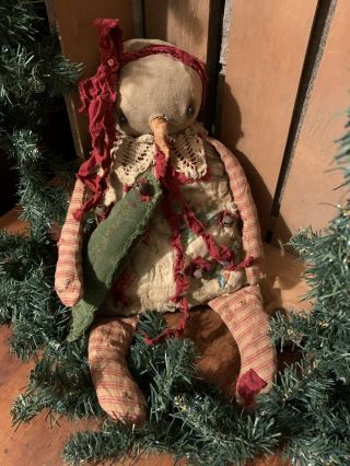 Primitive Raggedy Christmas Snowman Snow Girl Doll Tattered Torn Christmas Tree
