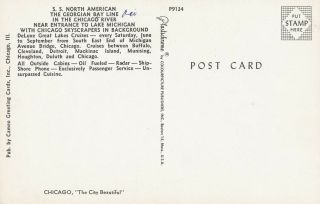 Vintage Postcard Illinois - Chicago River SS North American - Georgian Bay Line 2