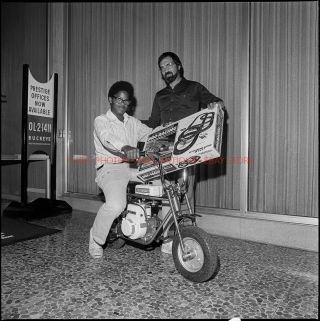 1970s Oakland African American Boy & Kawasaki Coyote Mini Motorcycle Bike Black