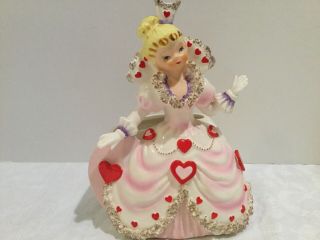 Vintage Relpo Planter Japan Valentines Day Girl Red Queen Of Hearts Blonde Hair