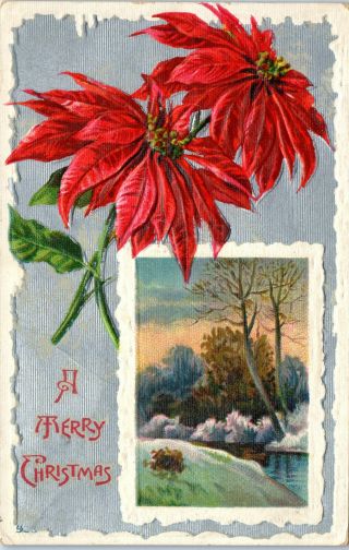 Christmas,  Silver,  Poinsettias,  Vintage,  Arts And Crafts - Postcard (jjj)
