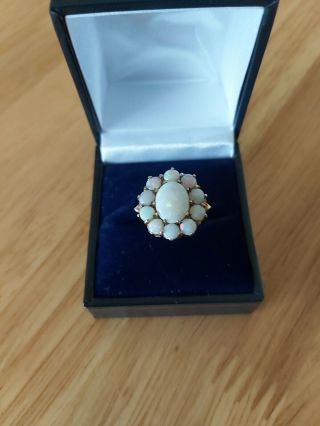 9ct Gold Vintage Opal Cluster Ring (hm Sheffield 1976) Size L