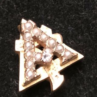 Alpha Gamma Delta Pin 10k Yellow Gold Pearls Diamond Sorority Badge