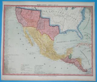 1850 Rare Map Texas California Arizona United States Mexico Austin