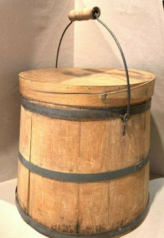 Antique Wood Bucket Pail Firkin Style Vintage Farm Primitive