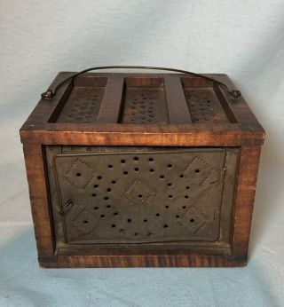 Rare Tiger Maple Foot Warmer With Blacksmith Made Coal Tray / Perfect