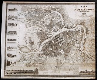 1844 Joseph Meyer Large Antique Map,  Plan Of St Petersburg,  Russia