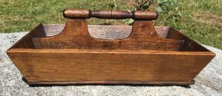 Antique Primitive Utensil Cutlery Knife Box Tray W/decorative Turned Wood Handle