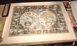 1800’s Double Hemisphere Map Of The World W/elements,  Seasons,  Months Latin