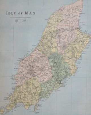 1889 County Map Isle Of Man Arbory Douglas Braddan Lezayre Maughold