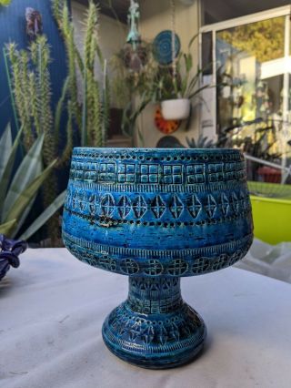 Vintage 1960s Bitossi Aldo Londi Italy Raymor Rimini Blue Ceramic Bowl Compote