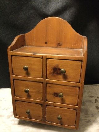 Antique Wood Six Drawer Spice Cabinet Box Cupboard Apothecary Chest Primitive