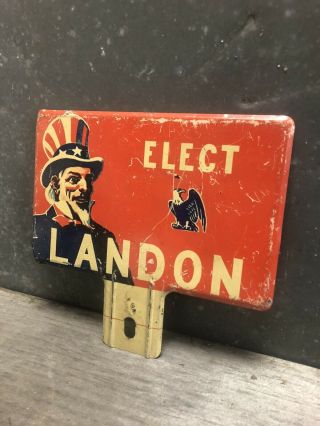 Rare 1936 Political Campaign Landon Vintage License Plate Topper