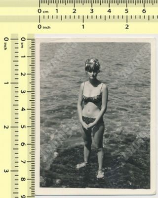 Pretty Bikini Woman Abstract Beach Portrait Lady Vintage Photo Snapshot