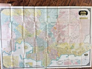 1952 Large - Scale Colour City Plan Montevideo Map 74 X 109.  5cm Street Index Vg