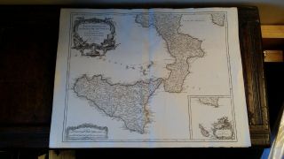 1750 Large Antique Copperplate Map Sicily Italy Malta - Robert De Vaugondy