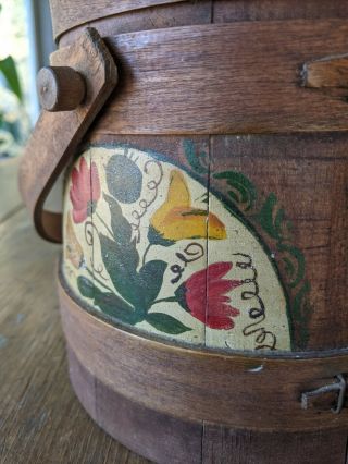 Vintage Hand Painted Wood Firkin Sugar Bucket Primitive Folk Art 3