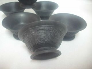 Rare Vintage Wedgwood Black Basalt Individual Finger Candy or Nut Bowl Set of 6 2