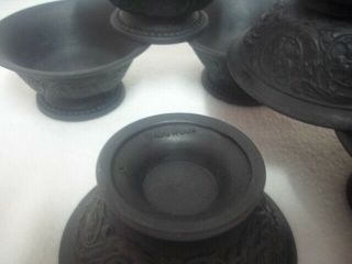 Rare Vintage Wedgwood Black Basalt Individual Finger Candy or Nut Bowl Set of 6 3