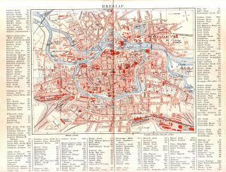 1890 Poland Wroclaw Breslau City Plan Antique Map