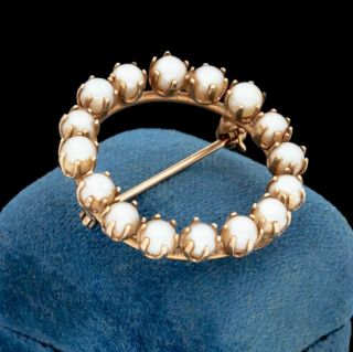 Antique Vintage Art Deco Retro 14k Gold Saltwater Akoya Pearl Wreath Pin Brooch
