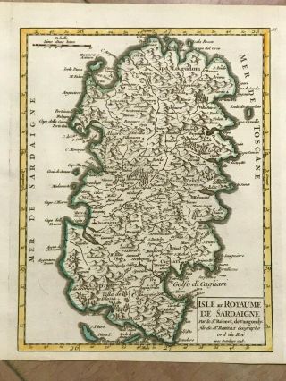 SARDINIA ITALY 1748 ROBERT DE VAUGONDY ANTIQUE MAP 18TH CENTURY 2