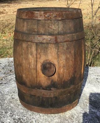 Antique Wooden Oak Whiskey Brandy Wine Barrel Keg Prim Rustic Americana 12 " H
