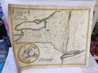 Antique Dated 1825 Hand Drawn Hand Colored Map York State Stephen Rushmore