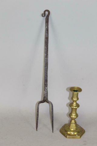 A Very Rare Pilgrim 17th C England Wrought Iron Decorated Roasting Fork