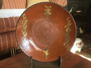 Antique Primitive Slip Decorated Pennsylvania Redware Plate