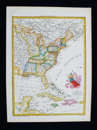 1812 Lapie - Rare Map Of United States,  North America,  Usa,  York,  Texas.
