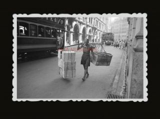 1950s Double Decker Bus Man Street Crate Box Cargo Vintage Hong Kong Photo 1205