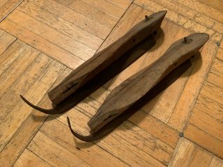 Rare 18th To Early 19th Century Childs Size Ice Skates Dry Surface Wood Platform
