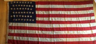 48 Star Us Flag Staggered Pattern Wool Sewn Stars 48 " X 92 " Antique Pre 1912