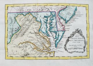 1747 BELLIN - rare map of NORTH AMERICA,  USA,  CHESAPEAKE BAY,  MARYLAND,  VIRGINIA 2