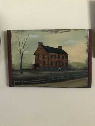 Primitive Colonial Brick House Hand Painted 16.  5 " X 11.  5 "