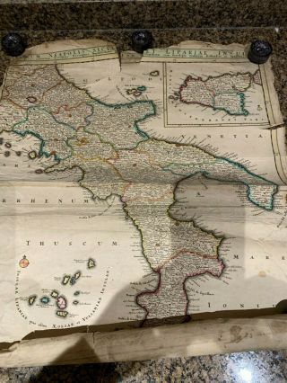 17th Century Map Of Southern Italy And Part Of Sicily Hand Coloured