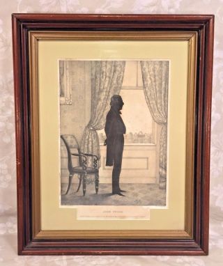 Antique Silhouette Lithograph Of President John Tyler By Kellogg In 1844