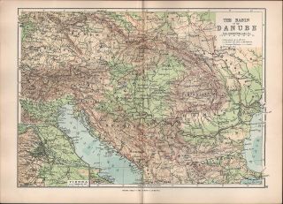 1895 Victorian Map Basin Of Danube Hungary Romania Bosnia Bulgaria Vienna