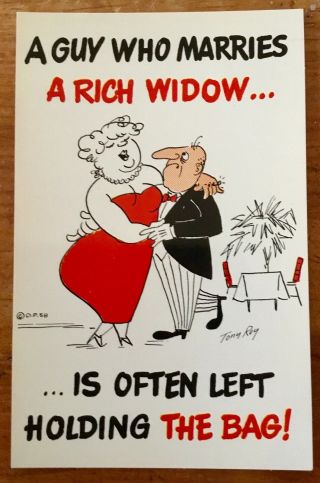 Comic Vintage Postcard Rich Widow Large Woman Red Cartoon Man Gold Digger Humor