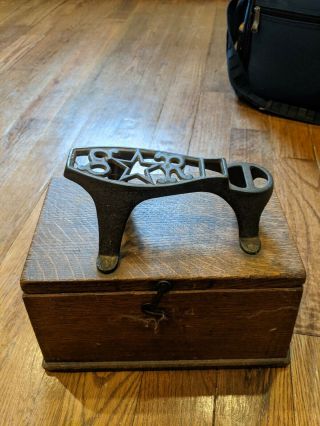 Antique Shoe Shine Box With Cast Iron Step