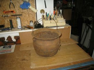 Vintage Rustic Cast Iron Cauldron / Kettle Pot W/ Legs & Gate Marking