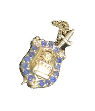 14k Gold Phi Delta Theta Diamond And Sapphire Fraternity Pin With Sword