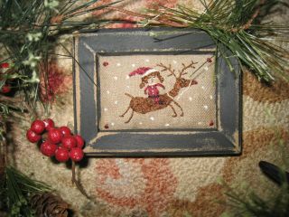 Primitive Tiny Sampler She Rides Her Reindeer Early Quilt Christmas Folk Art
