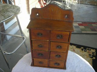 Antique Primitive Wooden Spice Cabinet Box Apothecary Chest 8 Drawers