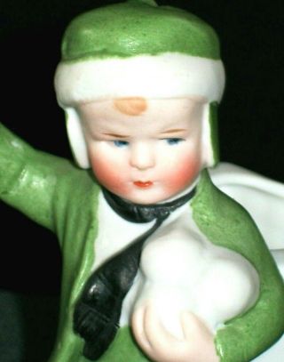 Antique German Heubach Christmas Snow Baby Boy Doll & Snowballs Bisque Figurine